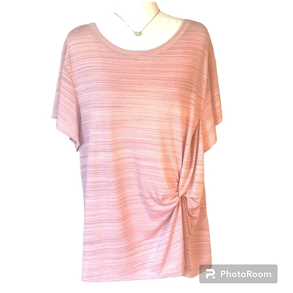 PLUS SIZE TOP, SHORT SLEEVES, SIDE KNOT, ROUND NECK, SOFT PINK